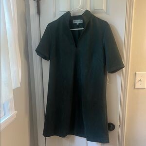 Dark Green Short Sleeve Dress Faux Suede